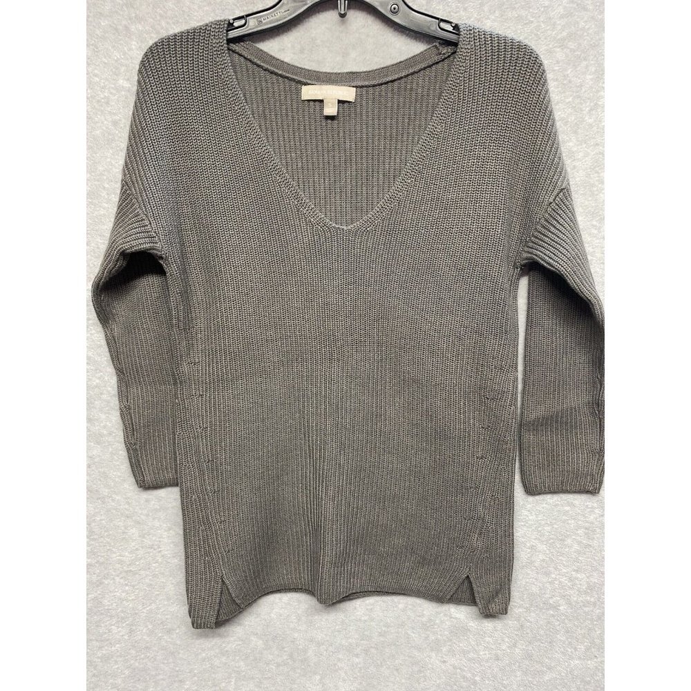 Banana Republic Womens Sweater V-Neck Chunky Knit Cotton Blend Gray Size Small